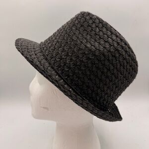 Black Woven Straw-Style Fedora Hat – One Size